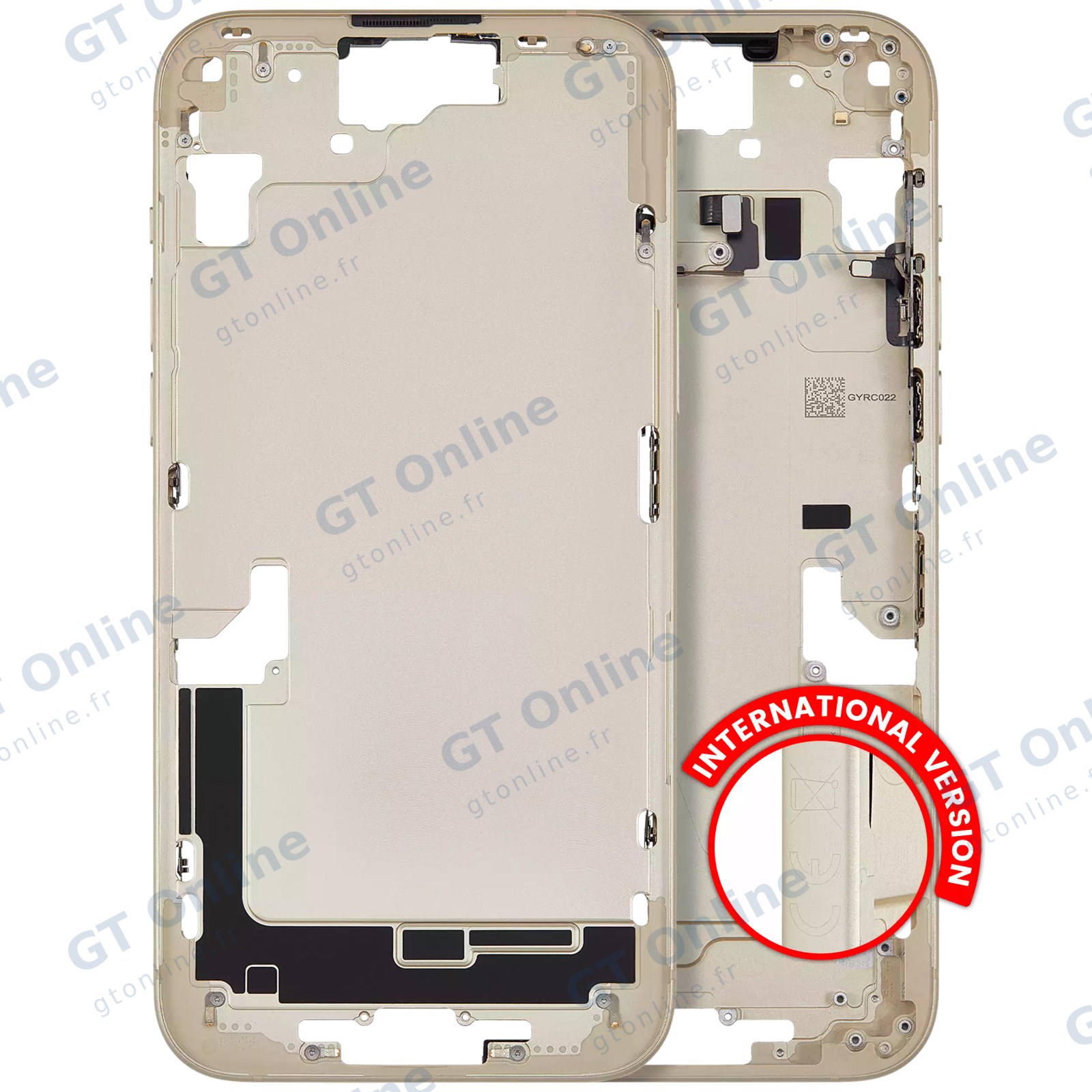 Châssis pour Apple iPhone 15 Plus (version EU, origine d'occasion — grade A, jaune) — Châssis central avec petites pièces