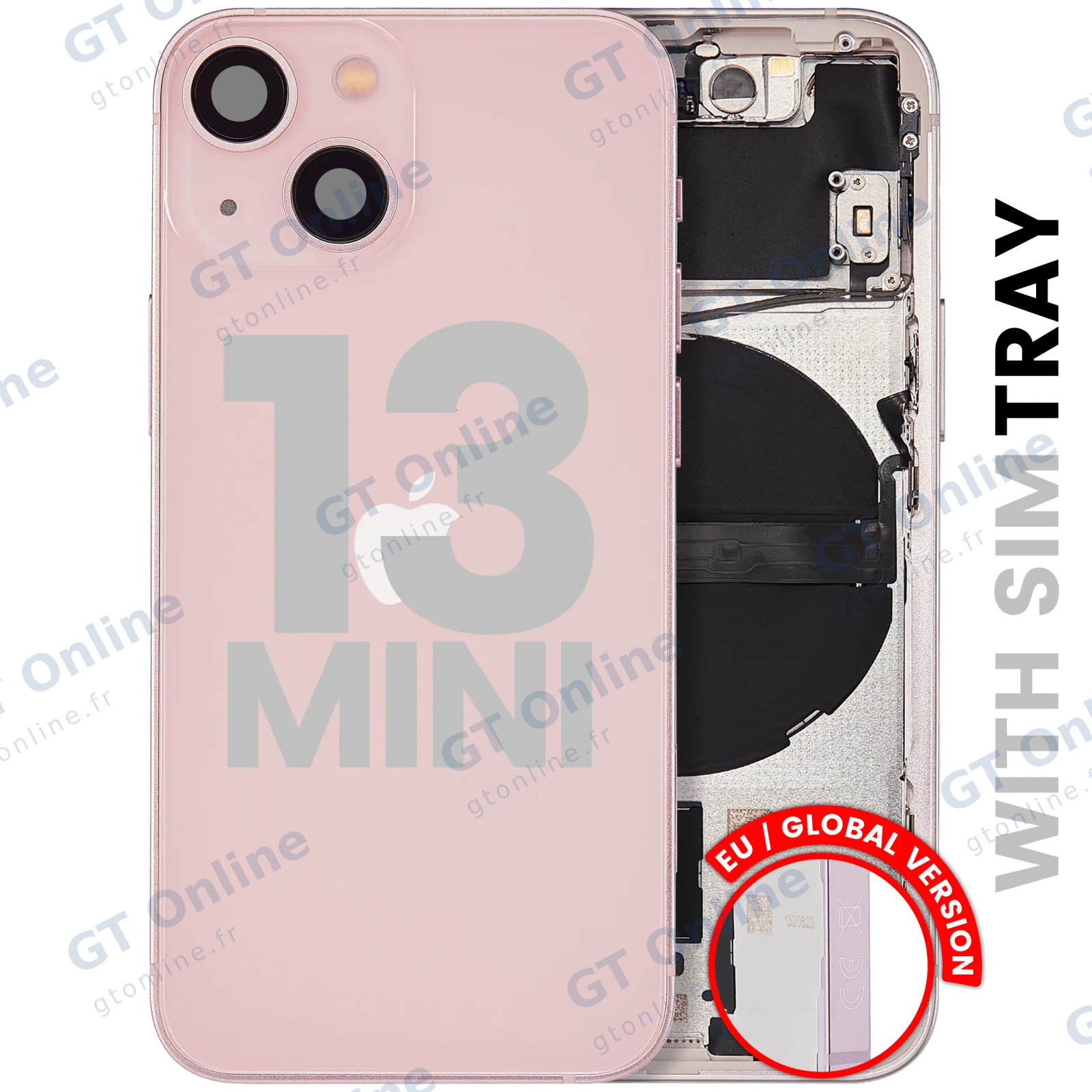 Châssis pour Apple iPhone 13 Mini (version EU, origine d'occasion — grade B, rose) — Coque arrière avec petites pièces