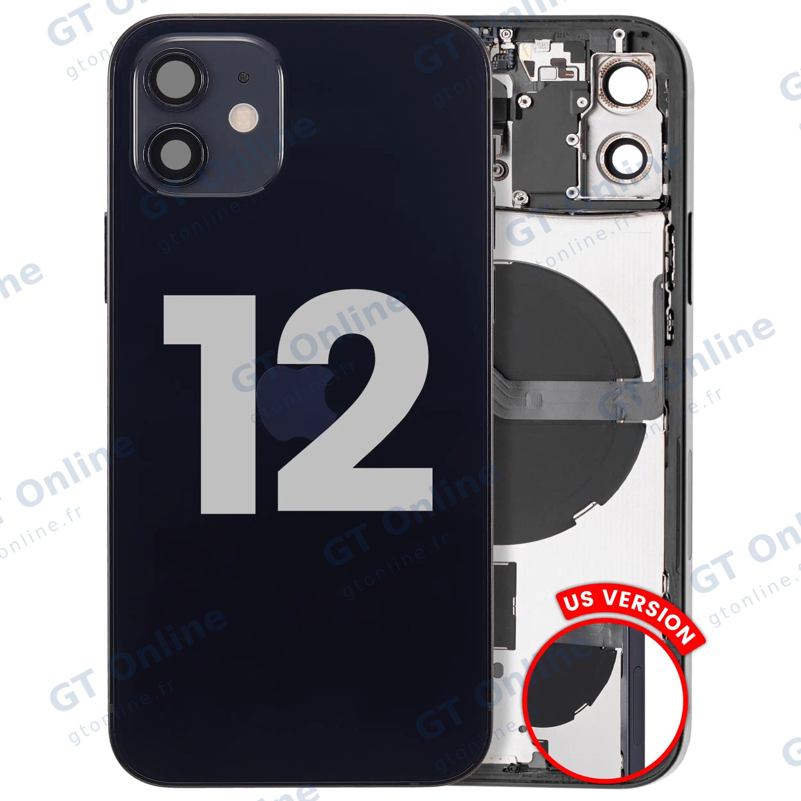 Châssis pour Apple iPhone 12 (version US, origine d'occasion — grade B, noir)