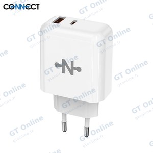 Chargeur Secteur GaN CONNECT MC-CBDAC45W (Type-C + USB) 45W Blanc