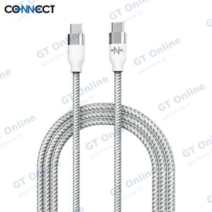 Câble Data USB-C vers USB-C CONNECT MC-CCB3 Nylon Tressé 60W (1m) Blanc