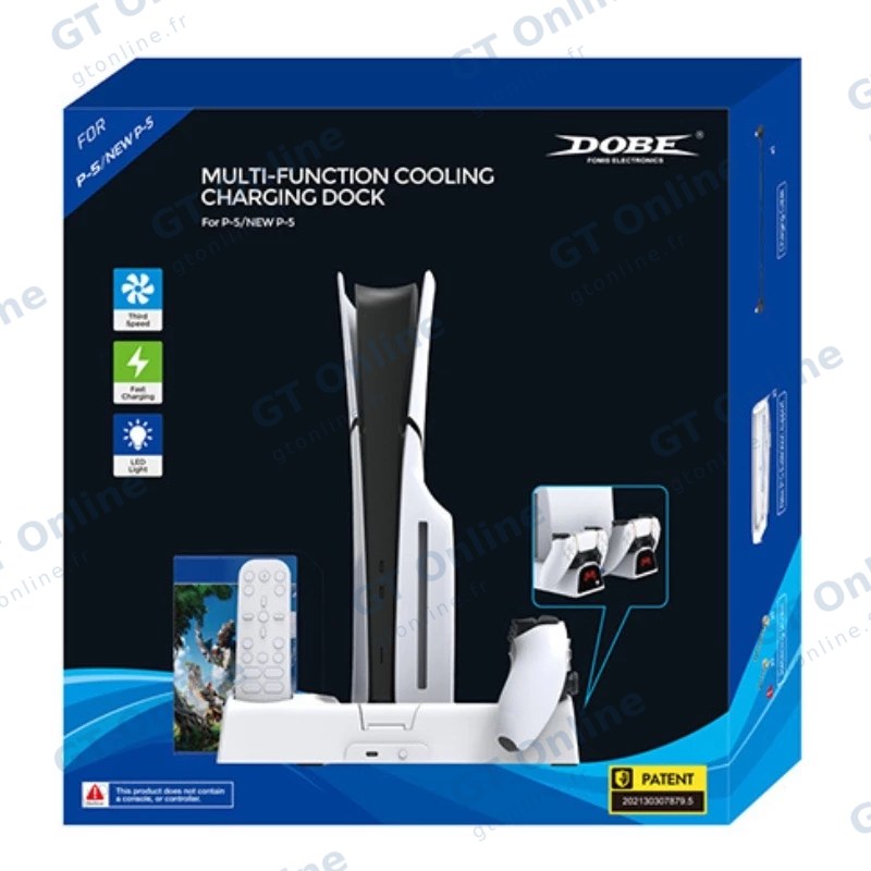 Support multifonction PS5 / PS5 Slim / PS5 Pro avec ventilation, charge de manettes et rangement de jeux DOBE TP5-3532B