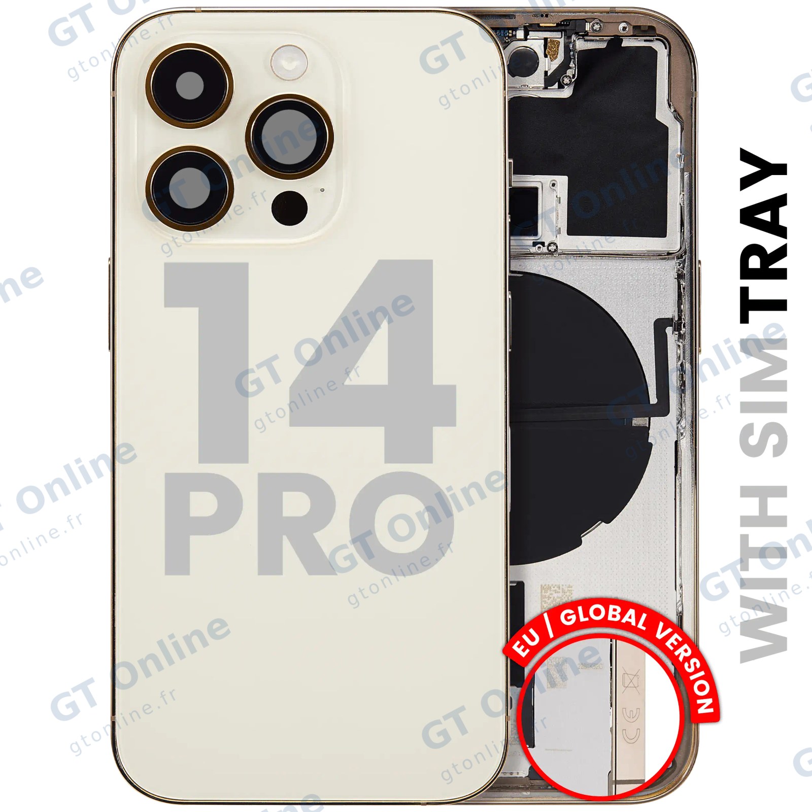 Châssis pour Apple iPhone 14 Pro (version EU, origine d'occasion — grade A, or) — Coque arrière avec petites pièces