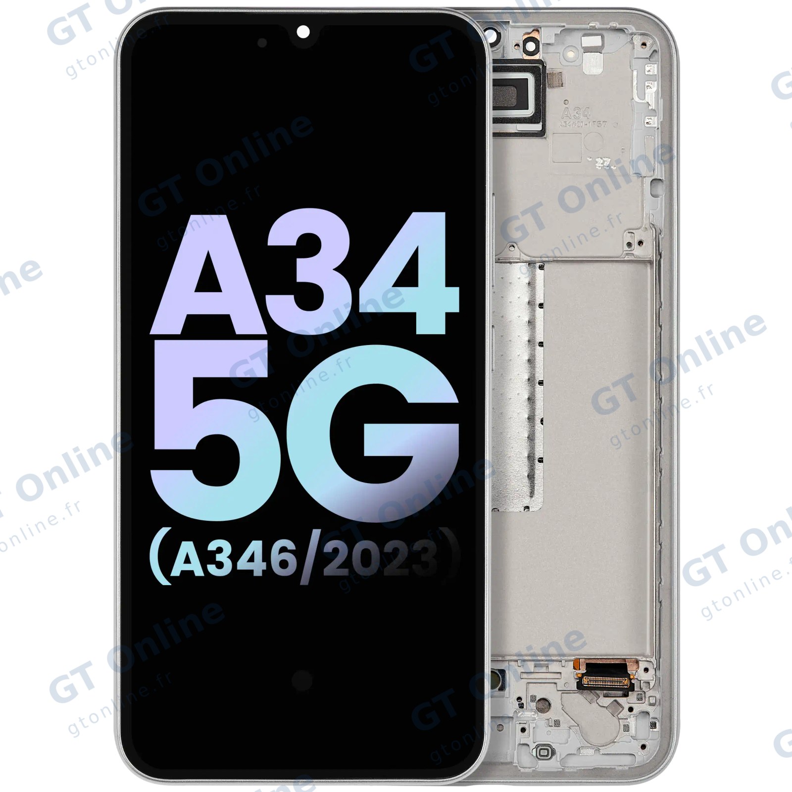 Écran OLED avec châssis pour Samsung Galaxy A34 5G (A346 / 2023) (pack service origine, argent)