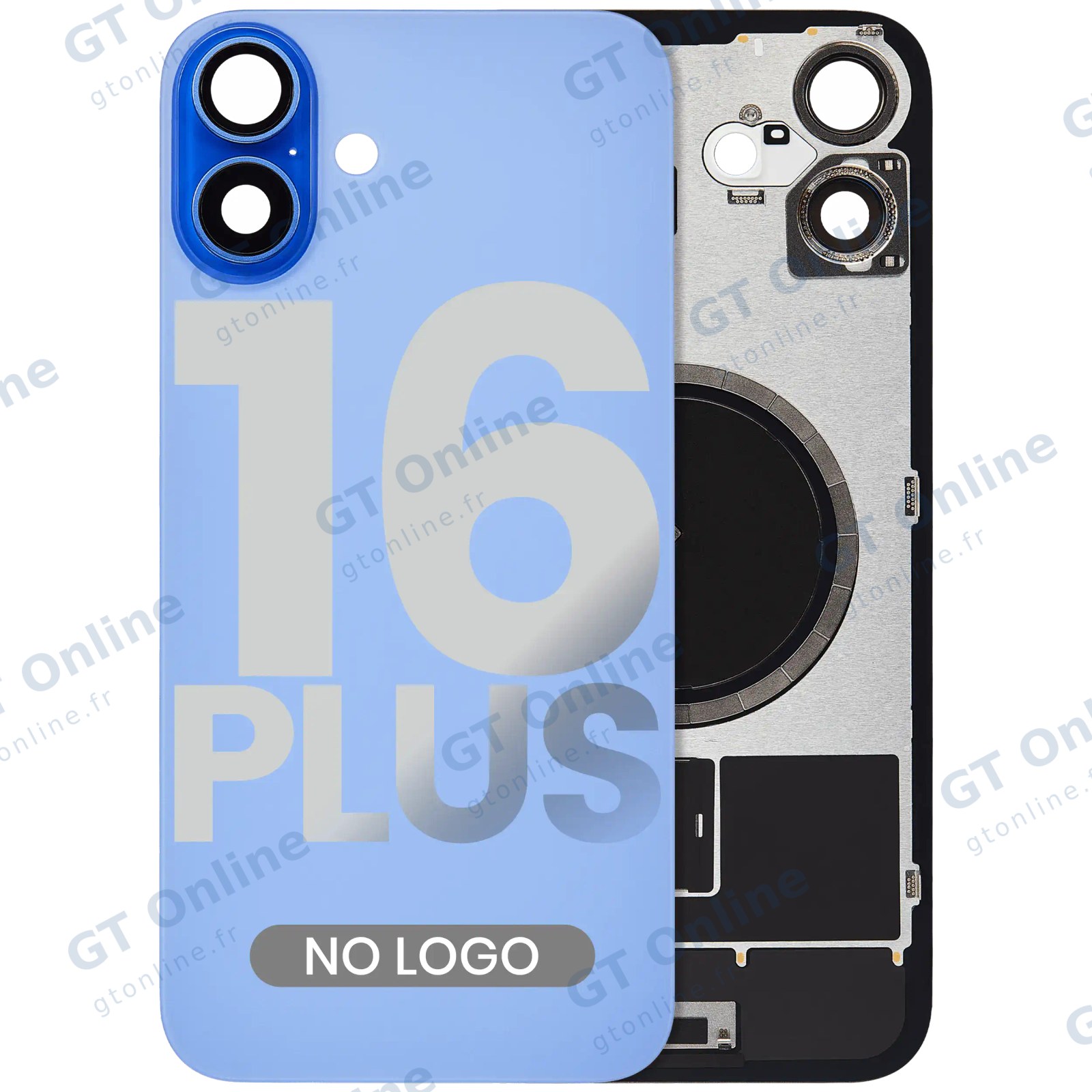 Vitre arrière pour Apple iPhone 16 Plus (sans logo, compatible, bleu outremer)