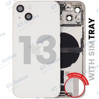 Châssis pour Apple iPhone 13 (version EU, origine d'occasion — grade B, lumière stellaire) — Coque arrière avec connecteur de charge Flex et petites pièces