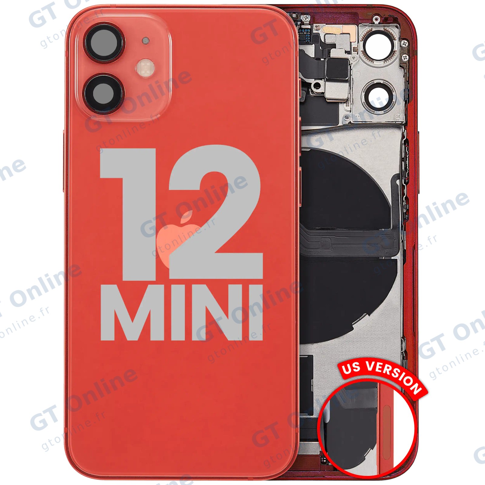 Châssis pour Apple iPhone 12 Mini (version US, origine d'occasion — grade A, rouge)