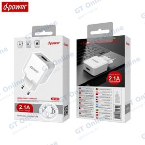 Chargeur Secteur USB d-power J8528 avec Câble Data USB vers Type-C Blanc