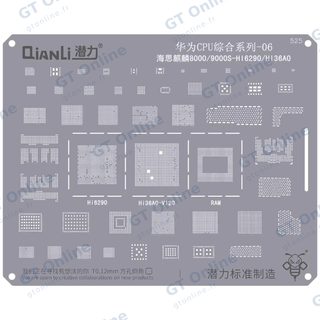 Pochoir de rebillage Qianli Bumblebee QS525 CPU Huawei 06 — Kirin 8000/9000S (HI6290/HI36AO)