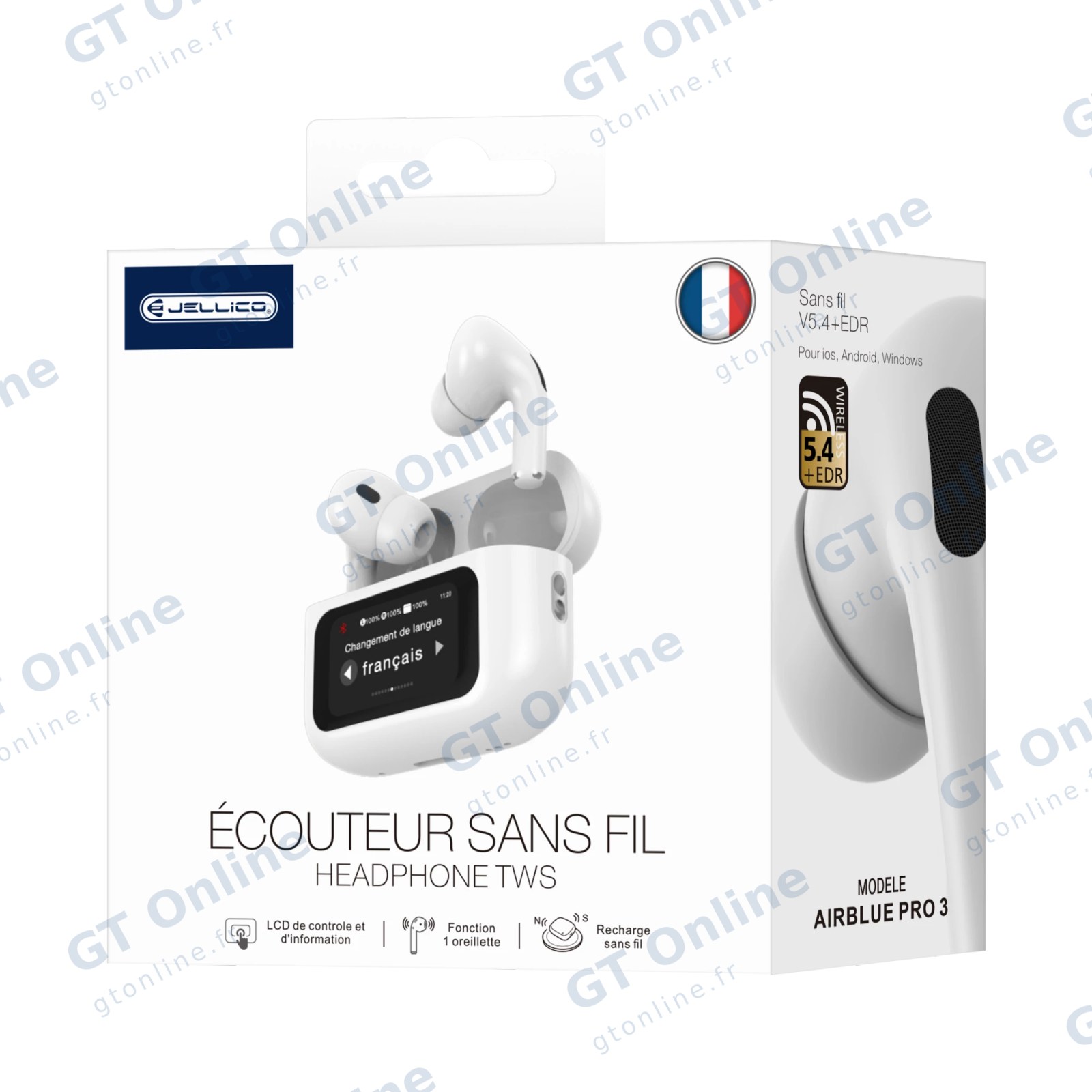 Écouteurs sans fil Bluetooth JELLICO AirBlue Pro 3 avec écran tactile — blanc