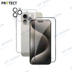 Pack de Protection Coque + Protection Lentille + Verre Trempé PROTECT pour Apple iPhone 15 Pro Transparent
