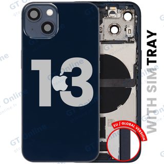 Châssis pour Apple iPhone 13 (version EU, origine d'occasion — grade B, minuit) — Coque arrière avec connecteur de charge Flex et petites pièces