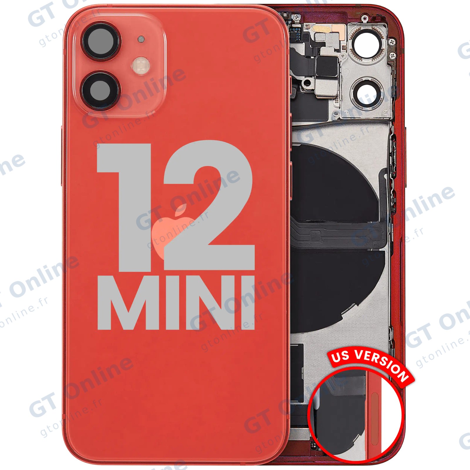 Châssis pour Apple iPhone 12 Mini (version US, origine d'occasion — grade B, rouge)