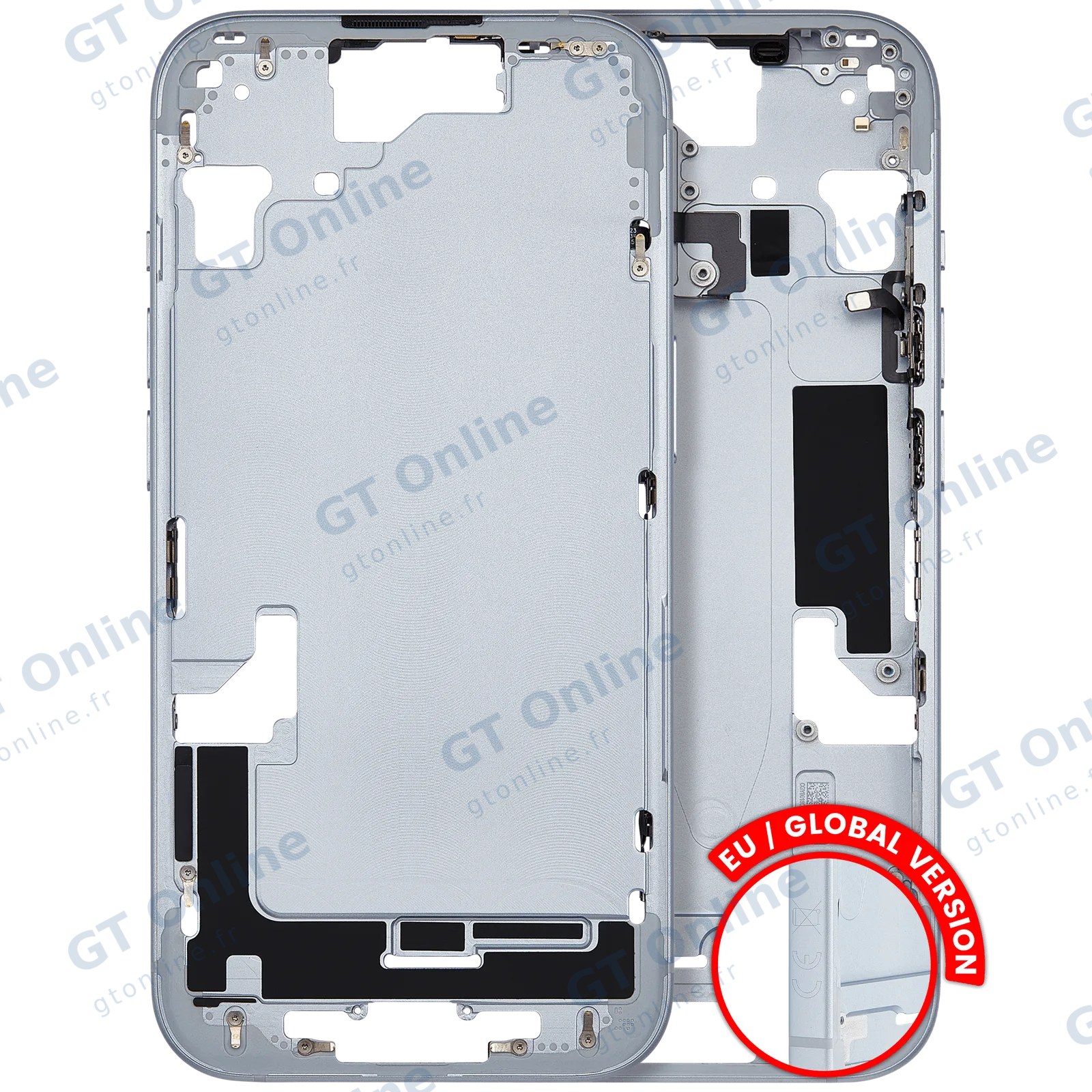 Châssis avec petits composants pour Apple iPhone 15 (version EU, origine d'occasion — grade A, bleu)