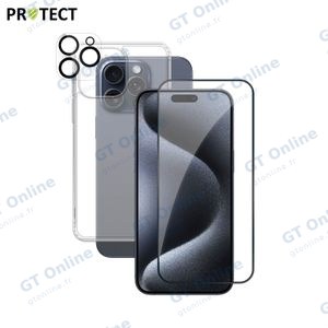 Pack de Protection Coque + Protection Lentille + Verre Trempé PROTECT pour Apple iPhone 15 Pro Max Transparent
