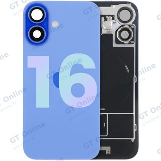 Vitre arrière avec MagSafe, NFC et nappe flash pour Apple iPhone 16 (pack service origine, bleu outremer)