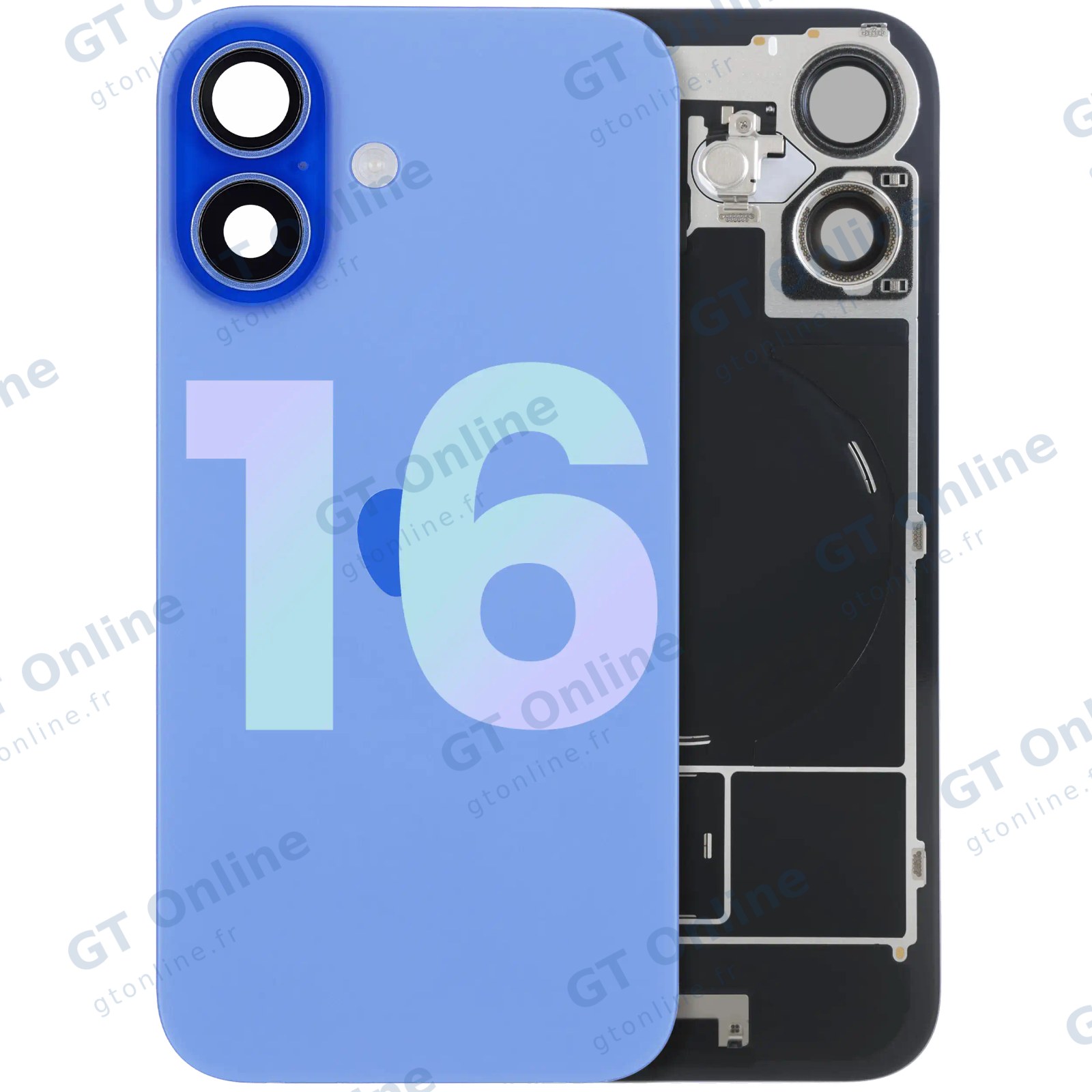 Vitre arrière avec MagSafe, NFC et nappe flash pour Apple iPhone 16 (pack service origine, bleu outremer)