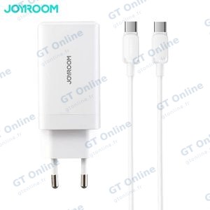Chargeur Secteur Multi GaN JOYROOM JR-TG10 65W avec Câble USB-C vers USB-C 100W 1.2m Blanc