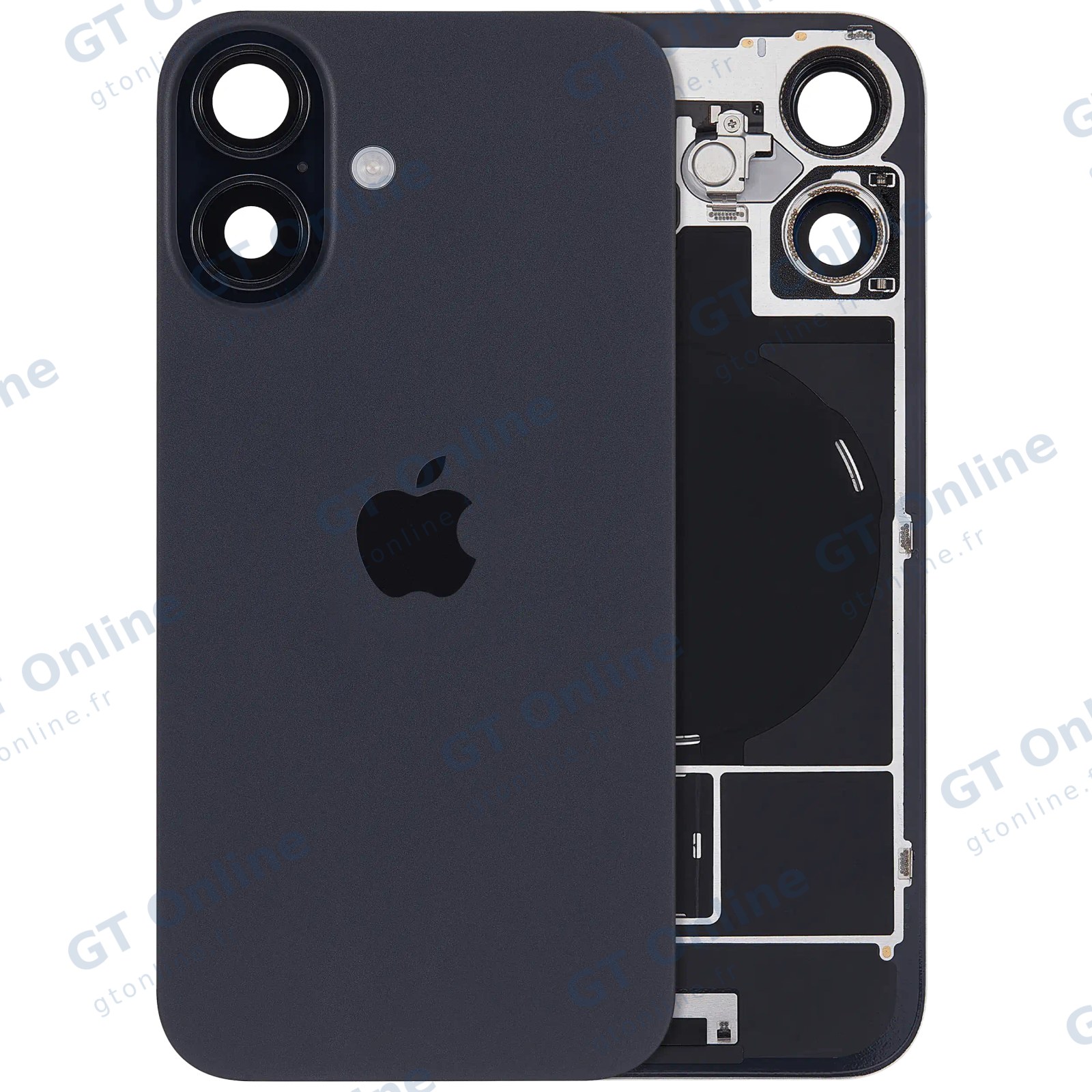 Vitre arrière avec MagSafe, NFC et nappe flash pour Apple iPhone 16 (UK / EU Version, origine, noir)