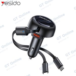 Chargeur Allume-Cigare Yesido Y61 53W (avec Câble Rétractable Lightning + Type-C) Noir