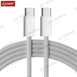 Câble Data USB-C vers USB-C d-power F8005 Nylon Tressé 60W (1m) Blanc