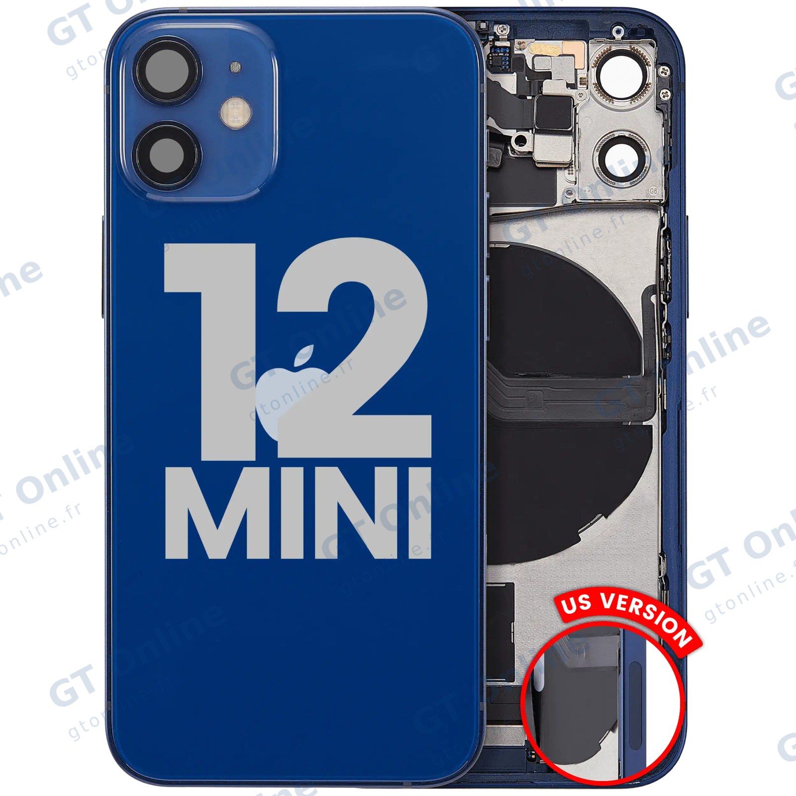 Châssis pour Apple iPhone 12 Mini (version US, origine d'occasion — grade A, bleu)