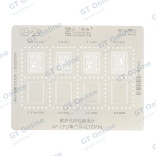 Pochoir de rebillage BGA CPU / RAM Amaoe A16-A18 Pro U-APU9 0,10 mm pour iPhone 15 Pro Max