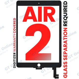 Vitre tactile pour Apple iPad Air 2 (OCA préinstallé, séparation de la vitre requise, compatible: XO7-2, noir)