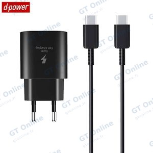 Chargeur Secteur USB-C d-power J8545B 45W avec Câble USB-C Noir