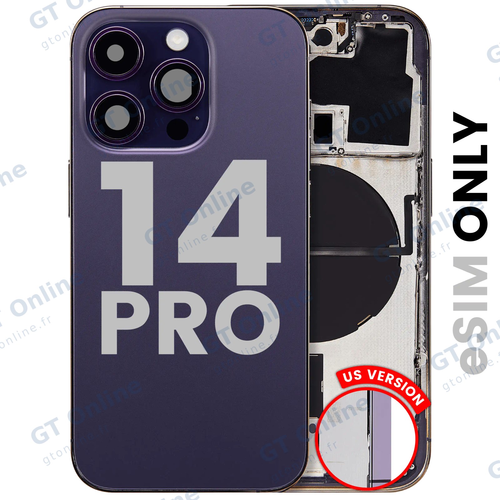 Châssis avec petites pièces pour Apple iPhone 14 Pro (version US eSIM, occasion d’origine — grade B, violet intense)