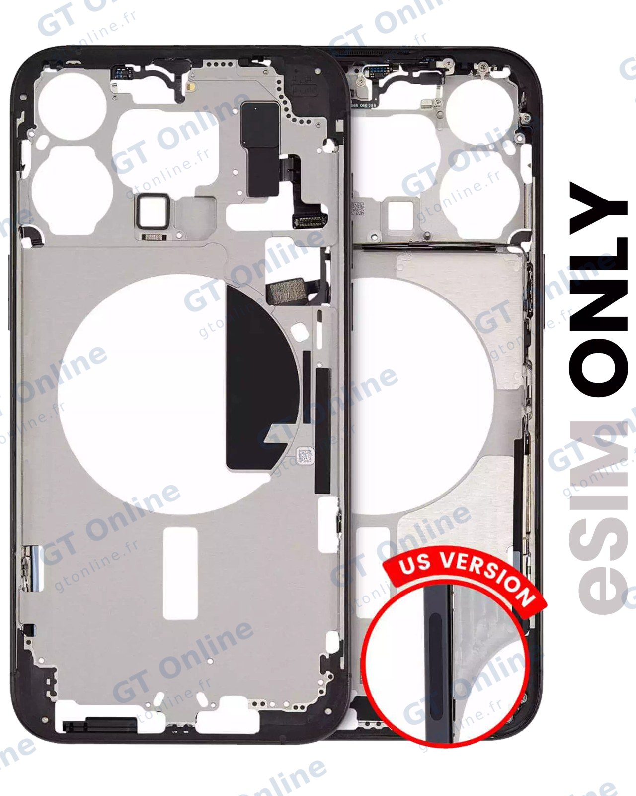 Châssis pour Apple iPhone 15 Pro Max (version US, origine d'occasion — grade A, Black Titanium)