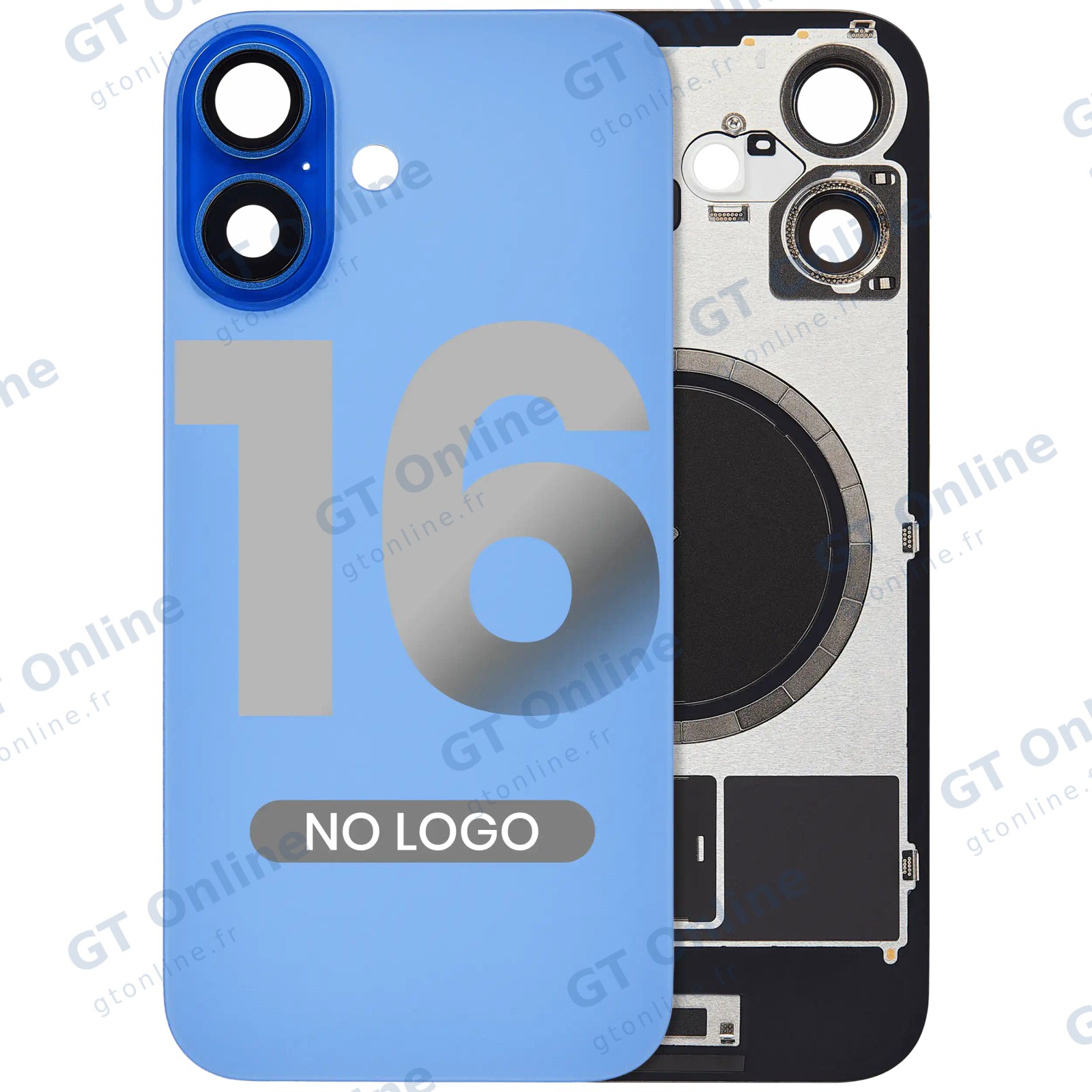 Vitre arrière pour Apple iPhone 16 (sans logo, compatible, bleu outremer)