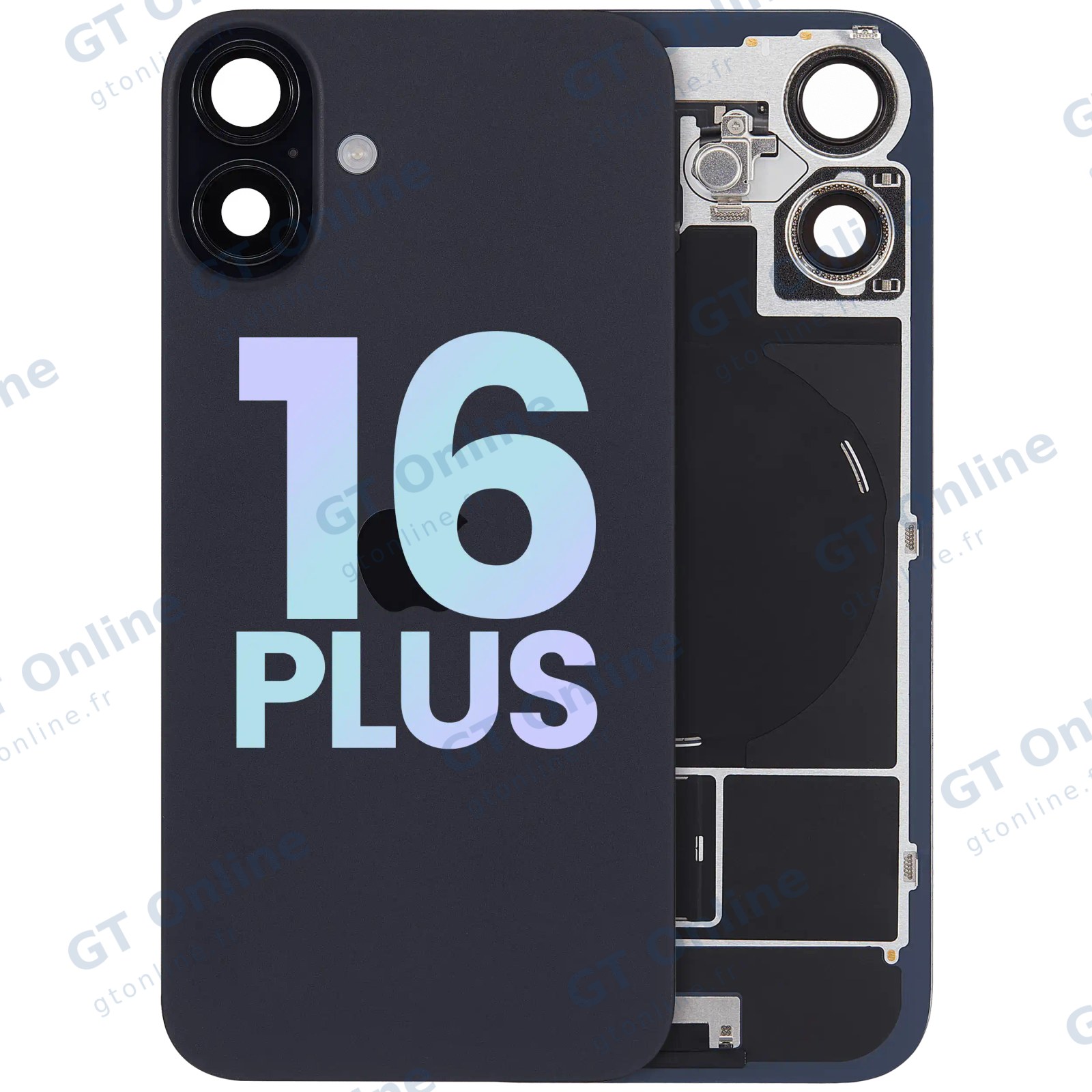 Vitre arrière avec MagSafe, NFC et nappe flash pour Apple iPhone 16 Plus (pack service origine, noir)