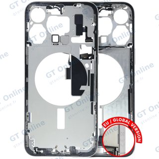 Châssis pour Apple iPhone 15 Pro Max (version EU, origine d'occasion — grade B, White Titanium) — Châssis central avec connecteur de charge Flex et petites pièces