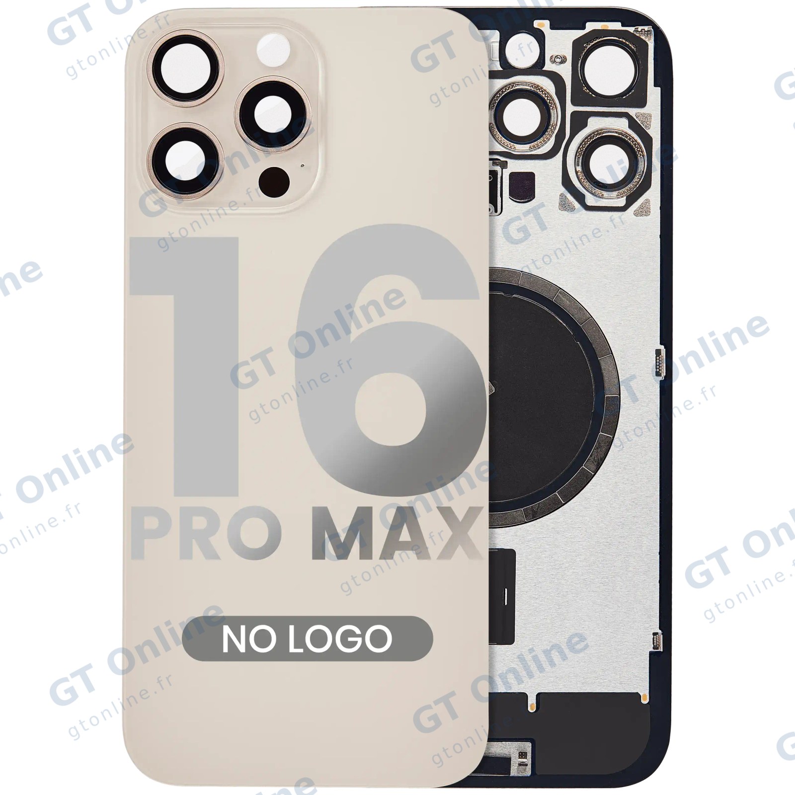 Vitre arrière pour Apple iPhone 16 Pro Max (sans logo, compatible, titane sable) — réf. 107082546341