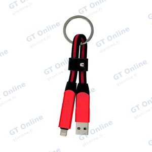 Porte-Clés Multi-Câbles 5 en 1 (Lightning + 2x Type-C + USB-A) Rouge