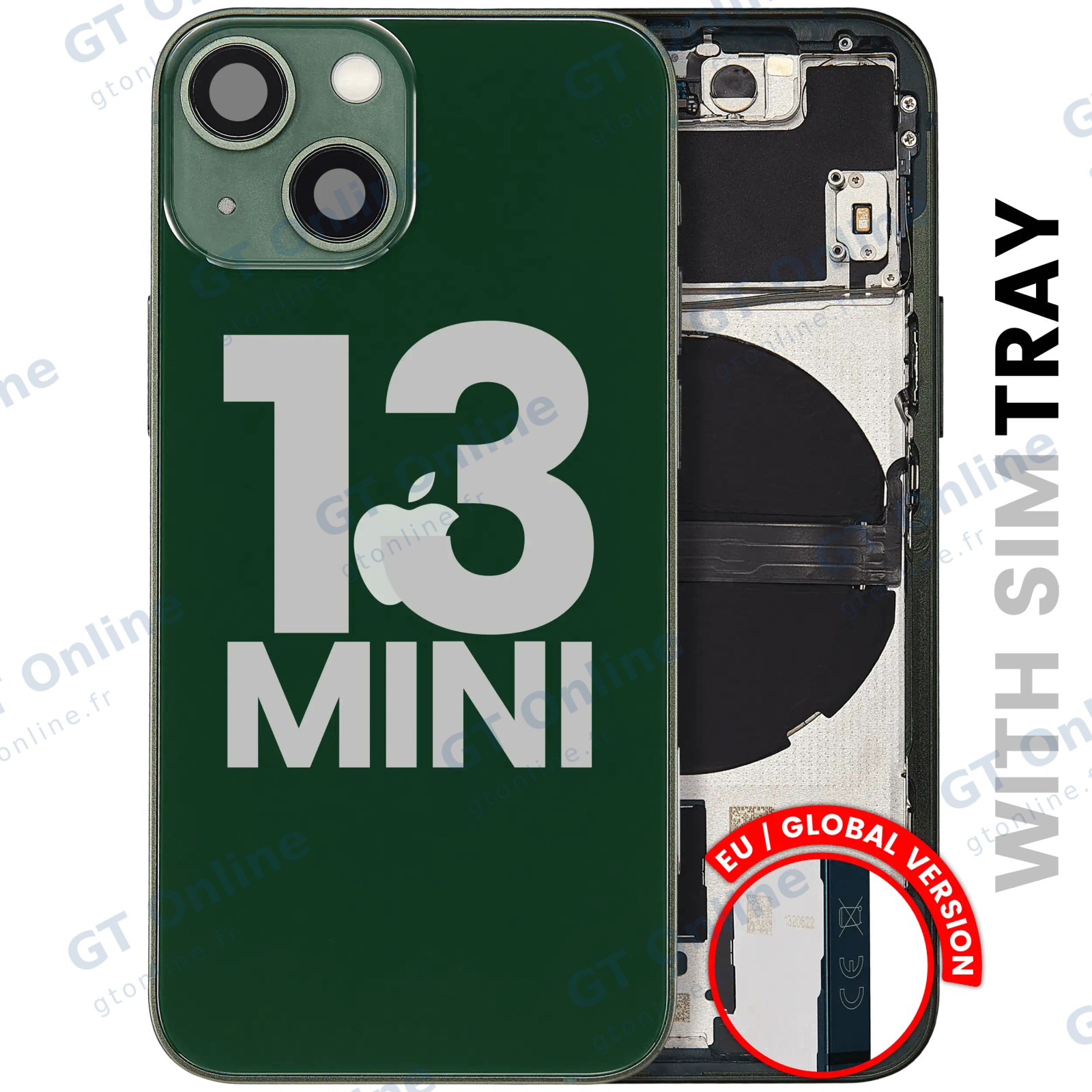 Châssis pour Apple iPhone 13 Mini (version EU, origine d'occasion — grade B, vert) — Coque arrière avec petites pièces