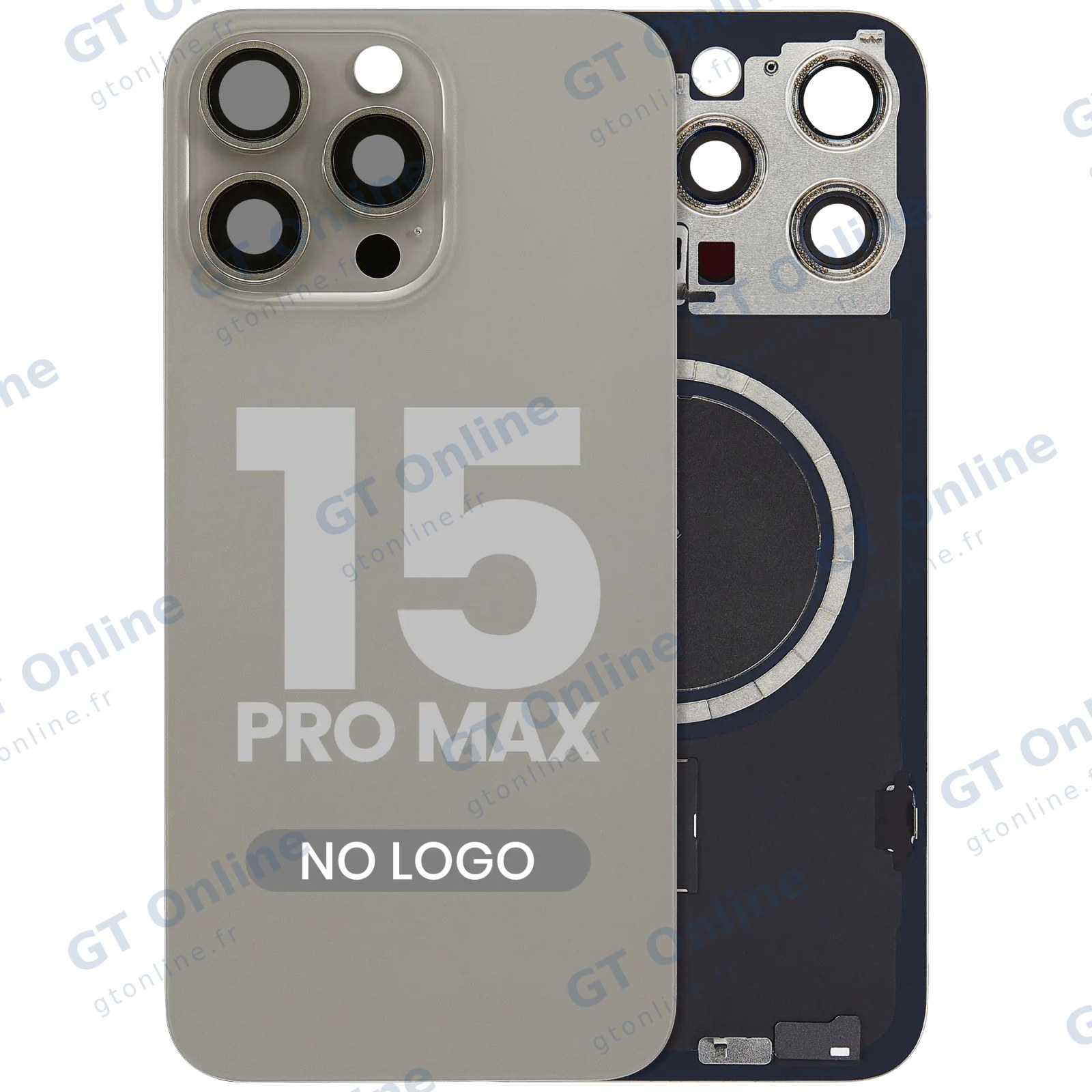 Vitre arrière pour Apple iPhone 15 Pro Max (sans logo, compatible, titane naturel) — réf. 107183138952