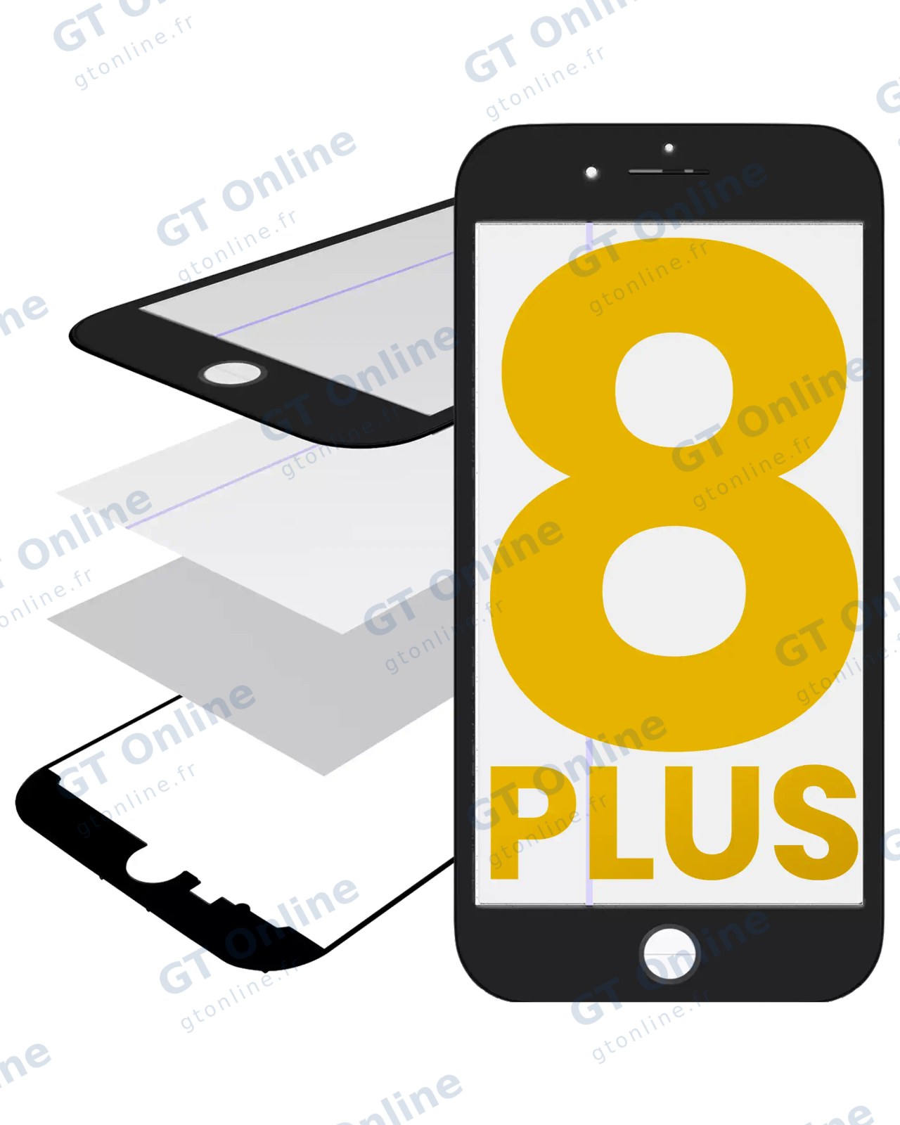 Vitre avec cadre, OCA et polariseur préinstallés pour Apple iPhone 8 Plus (noir)