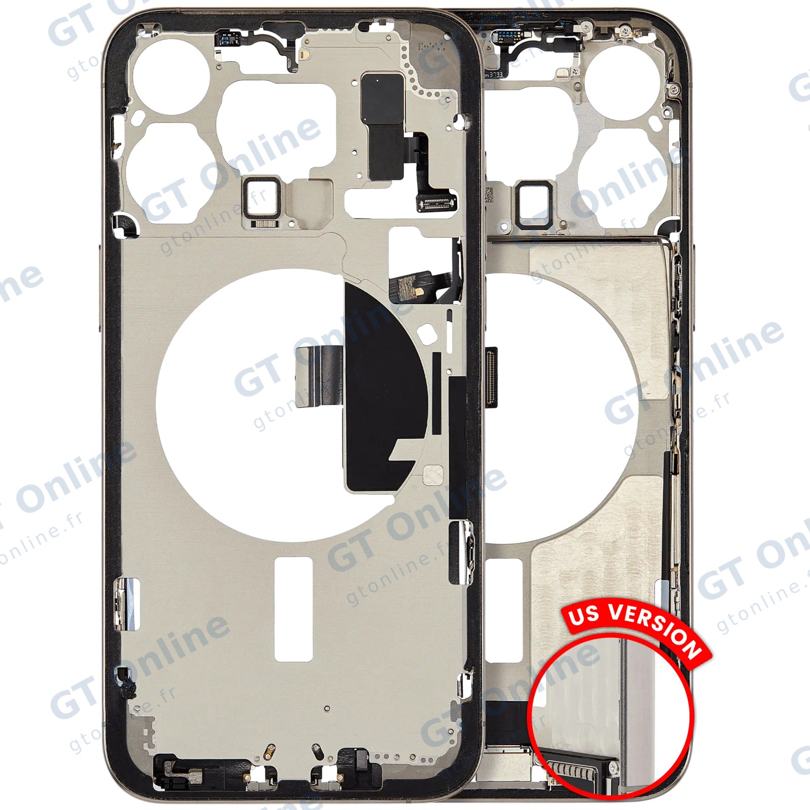 Châssis pour Apple iPhone 15 Pro Max (version US, origine d'occasion — grade B, titane naturel)