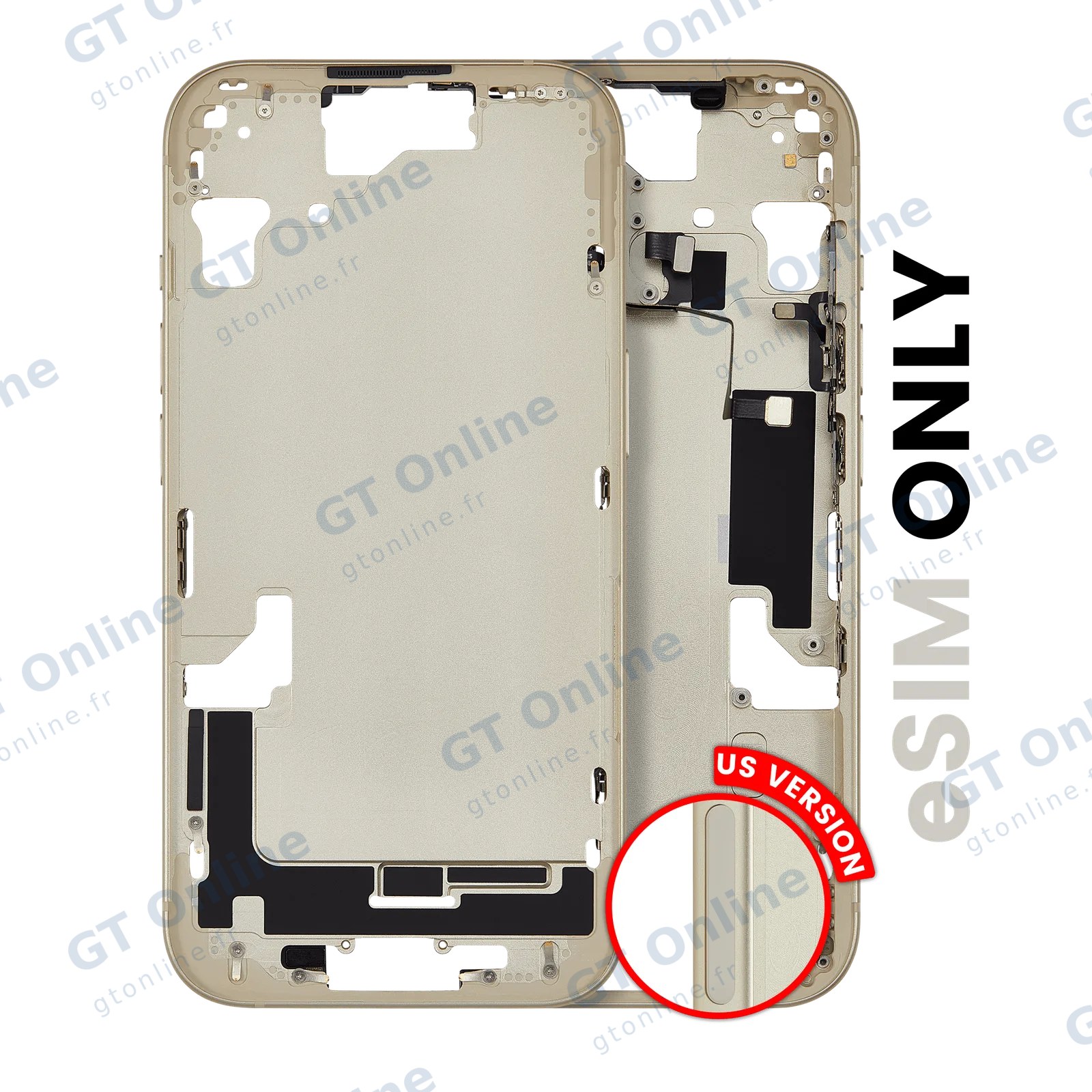 Châssis pour Apple iPhone 15 (version US, origine d'occasion — grade A, jaune) — Châssis central avec petites pièces