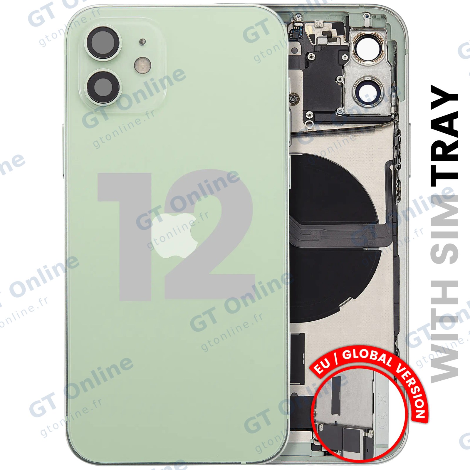 Châssis avec nappe de charge et petits composants pour Apple iPhone 12 (version EU, origine d'occasion — grade B, vert)