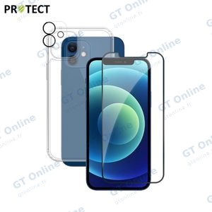 Pack de Protection Coque + Protection Lentille + Verre Trempé PROTECT pour Apple iPhone 12 Transparent