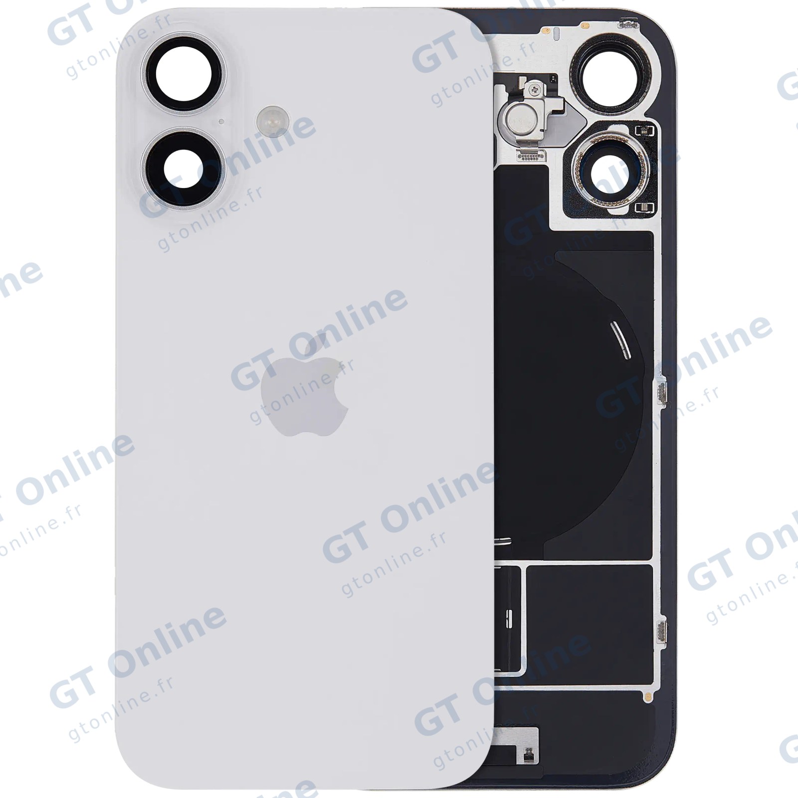 Vitre arrière avec MagSafe, NFC et nappe flash pour Apple iPhone 16 (UK / EU Version, origine, blanc)