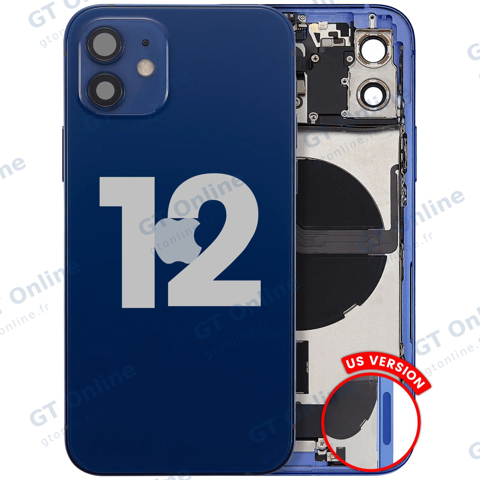 Châssis avec nappe de charge pour Apple iPhone 12 (version US, origine d’occasion — grade A, bleu)