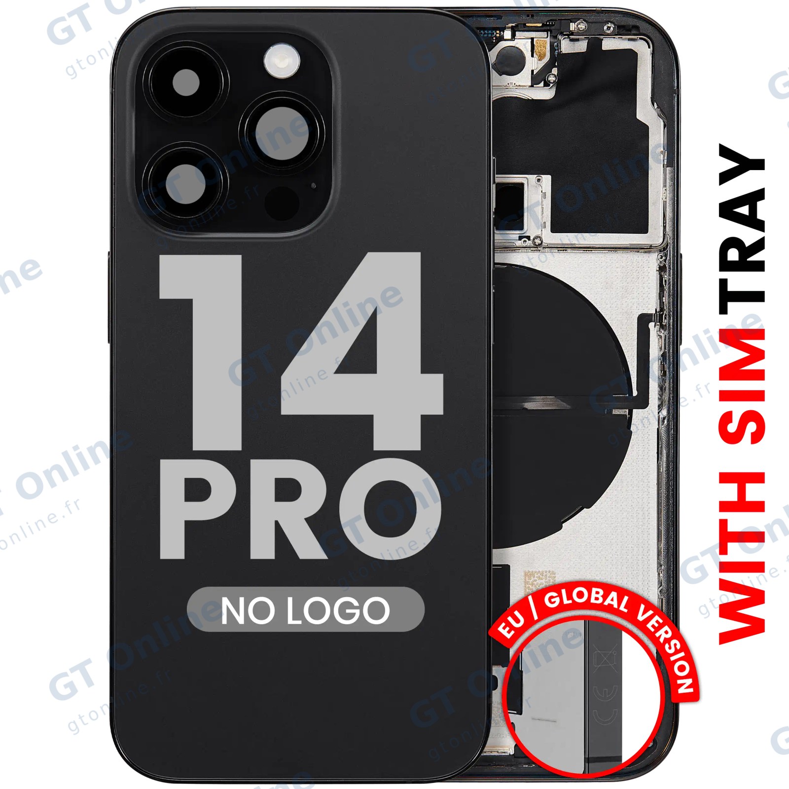 Châssis pour Apple iPhone 14 Pro (version EU, compatible premium, noir sidéral)