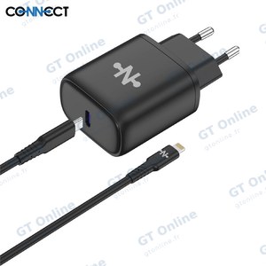 Chargeur Secteur USB-C CONNECT Charge Rapide 25W avec Câble Data Type-C vers Lightning (1m) Noir