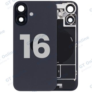 Vitre arrière avec MagSafe, NFC et nappe flash pour Apple iPhone 16 (origine d'occasion — grade A, noir)