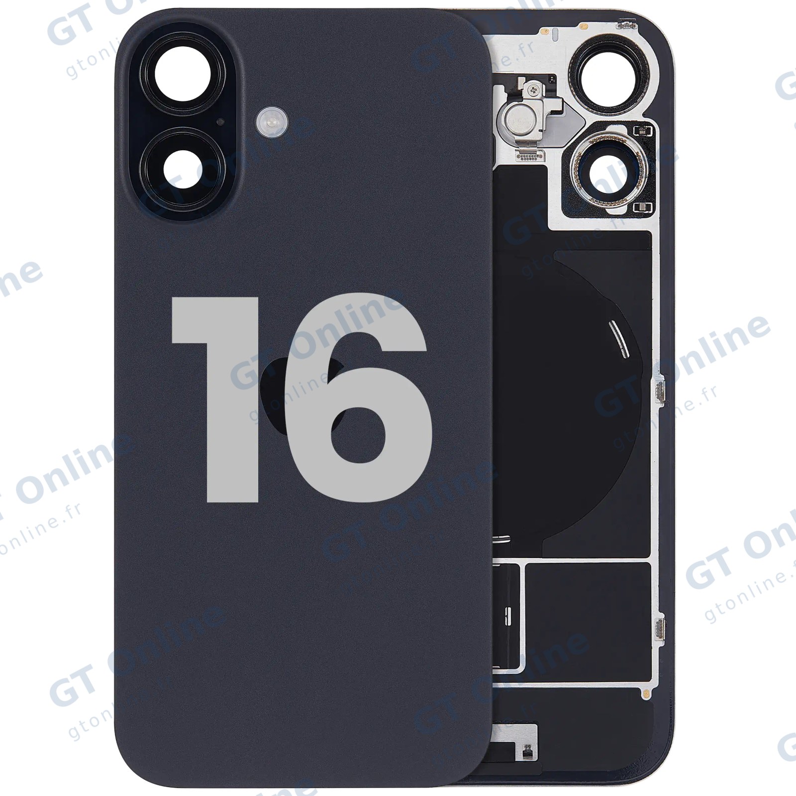 Vitre arrière avec MagSafe, NFC et nappe flash pour Apple iPhone 16 (origine d'occasion — grade A, noir)