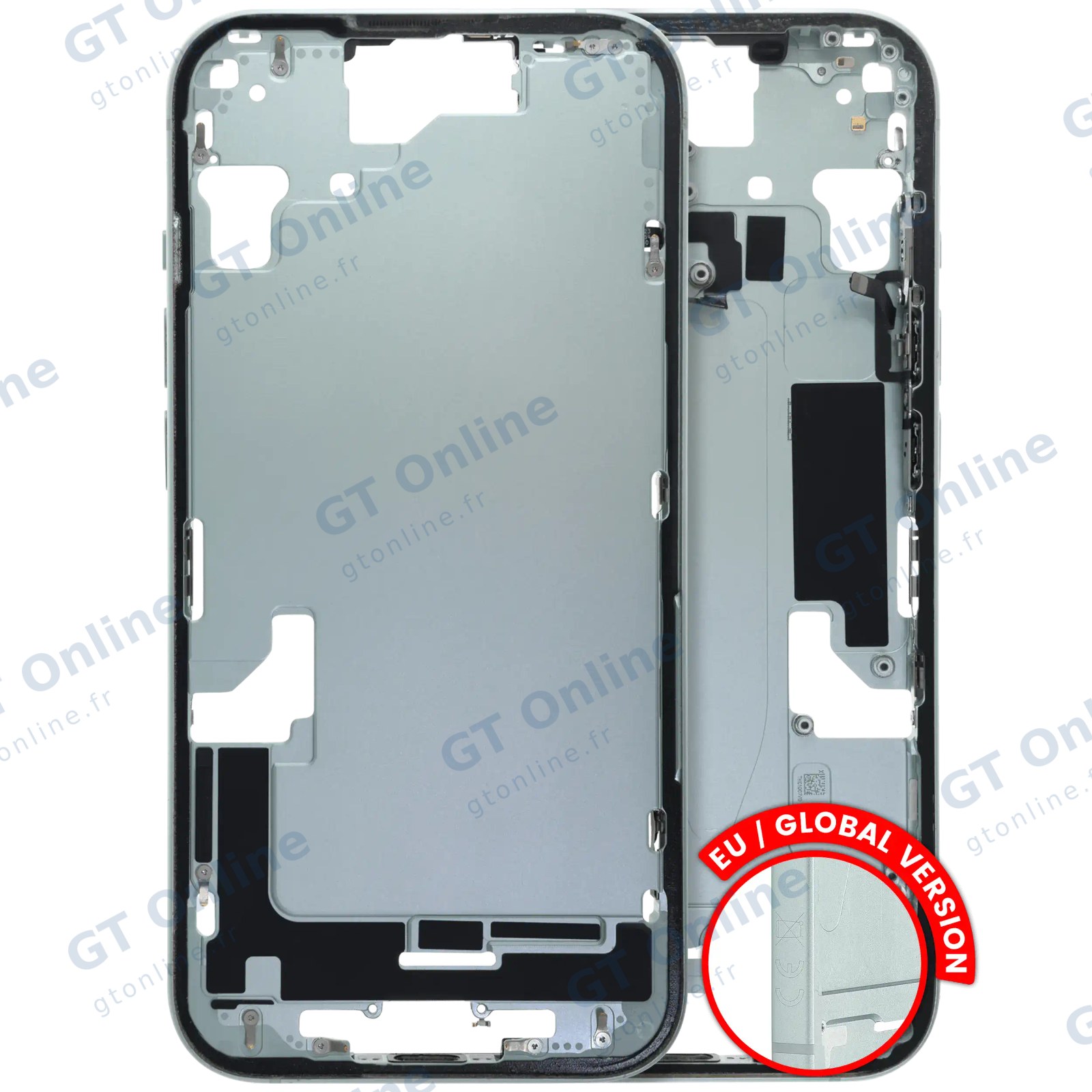 Châssis pour Apple iPhone 15 (version EU, origine d'occasion — grade B, vert) — Châssis central avec petites pièces